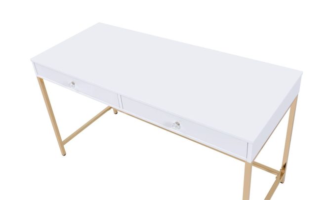 Ottey White High Gloss & Gold Finish Vanity Desk - Image 7