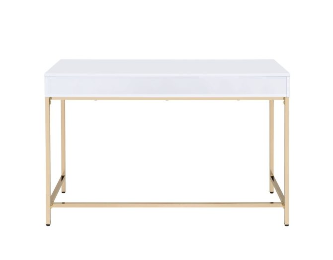 Ottey White High Gloss & Gold Finish Vanity Desk - Image 8