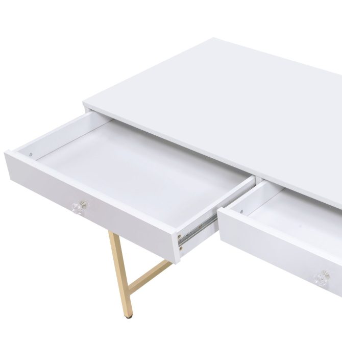 Ottey White High Gloss & Gold Finish Vanity Desk - Image 9
