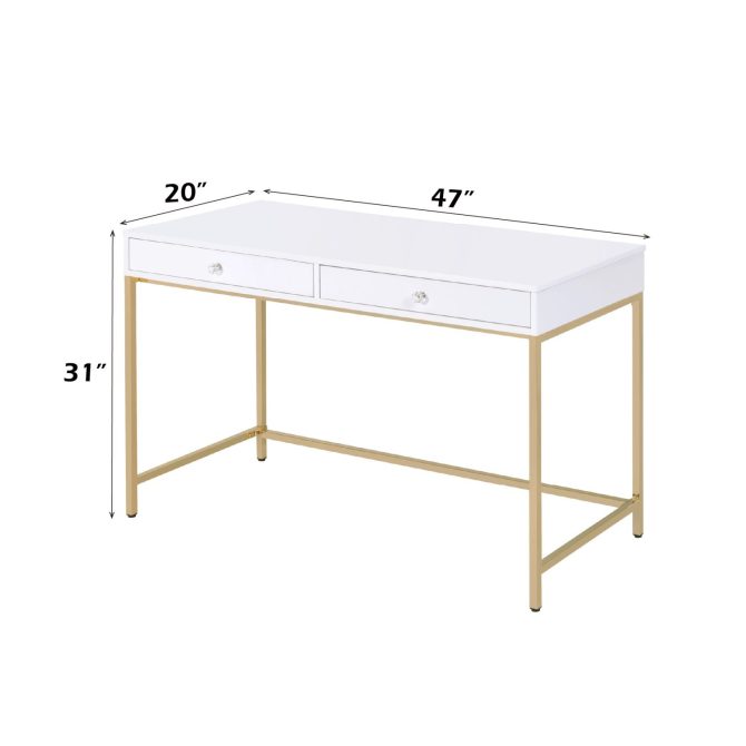 Ottey White High Gloss & Gold Finish Vanity Desk - Image 10