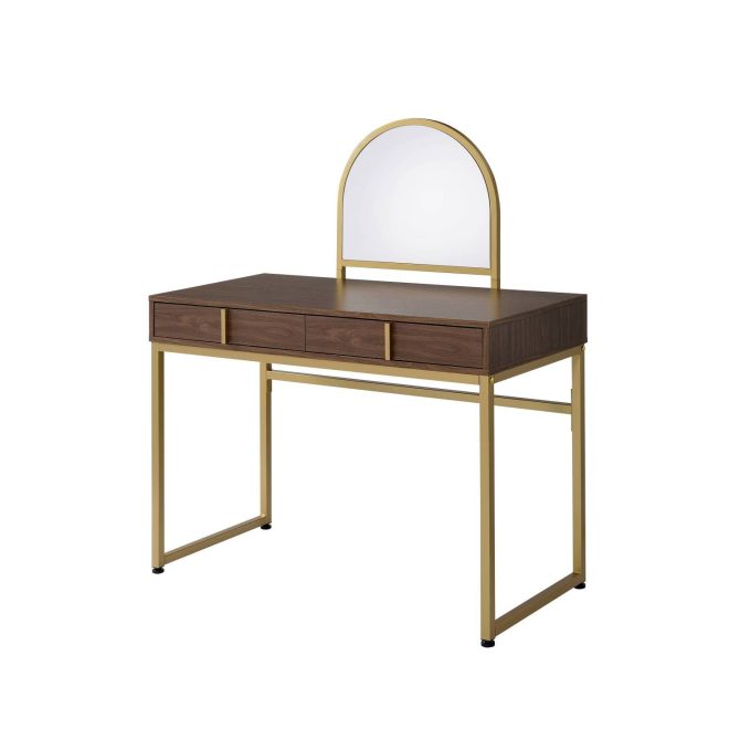 Coleen Walnut & Gold Finish Vanity Desk W/Mirror & Jewelry Tray - Image 2
