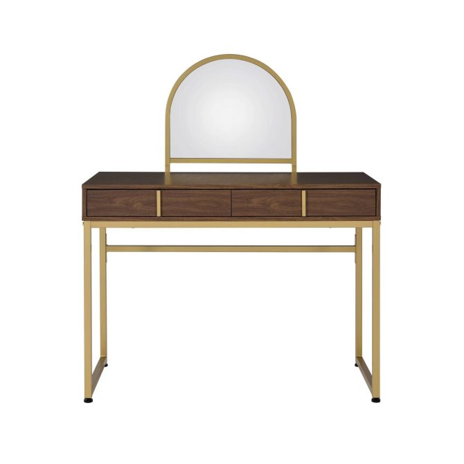 Coleen Walnut & Gold Finish Vanity Desk W/Mirror & Jewelry Tray - Image 4