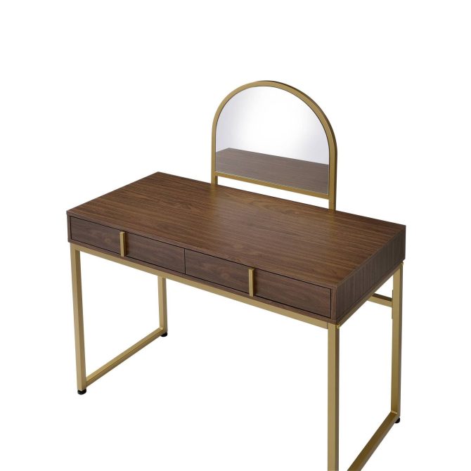 Coleen Walnut & Gold Finish Vanity Desk W/Mirror & Jewelry Tray - Image 5