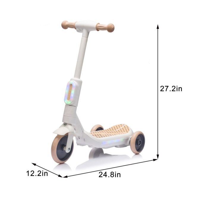 2in1 Kids Ride On Three-Wheel Electric Scooter,Tail Color Lights W/Spray,Wider Pedal,PU Wheels For Effective Floor Protection,Independent Light Switch With Music,One Button Acceleration For Kids 3+ - Image 2
