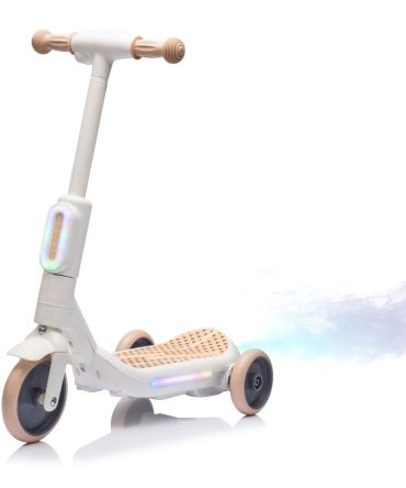 2in1 Kids Ride On Three-Wheel Electric Scooter,Tail Color Lights W/Spray,Wider Pedal,PU Wheels For Effective Floor Protection,Independent Light Switch With Music,One Button Acceleration For Kids 3+