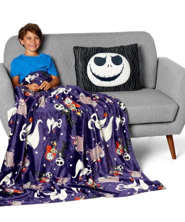 Disney Nightmare Before Christmas Jump Scare Silk Touch Throw Blanket with Plush Pocket Pillow