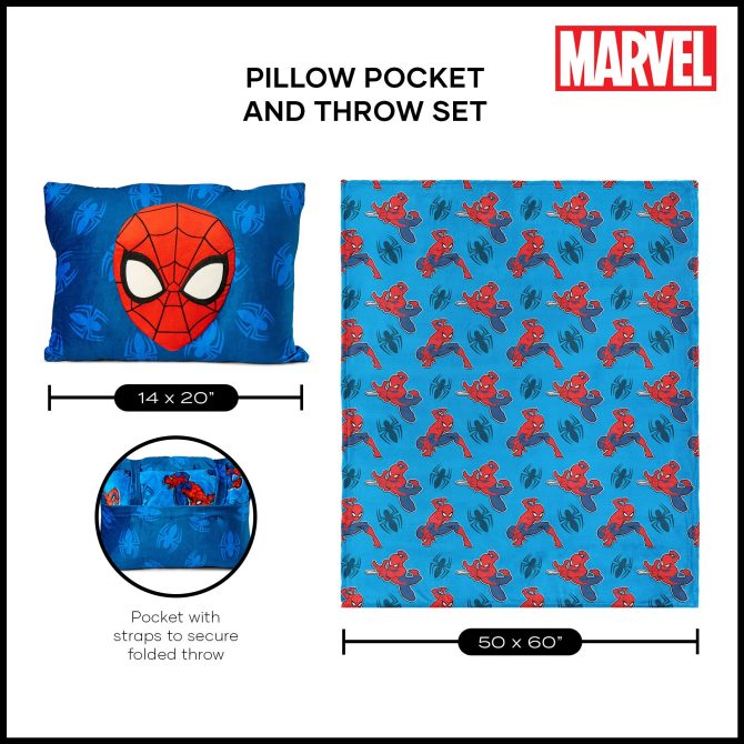 Marvel Spider-Man Web All Over Silk Touch Throw Blanket with Plush Pocket Pillow - Image 6