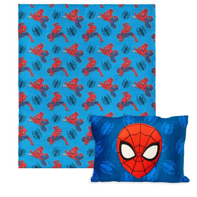 Marvel Spider-Man Web All Over Silk Touch Throw Blanket with Plush Pocket Pillow