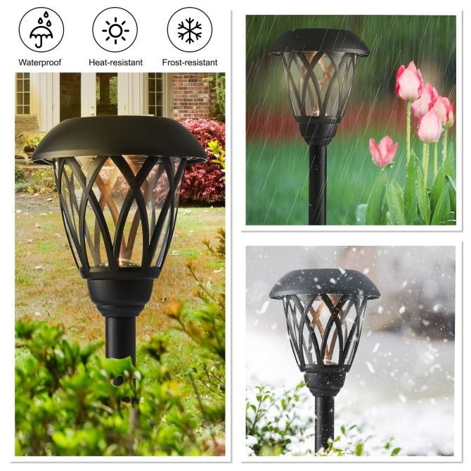2 pack Solar Powered Black Lattice LED Landscape Pathway Light with Glass Lens, 8 Lumens - Image 2