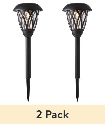 2 pack Solar Powered Black Lattice LED Landscape Pathway Light with Glass Lens, 8 Lumens