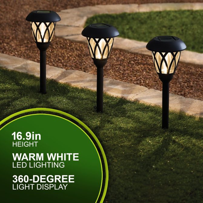2 pack Solar Powered Black Lattice LED Landscape Pathway Light with Glass Lens, 8 Lumens - Image 5