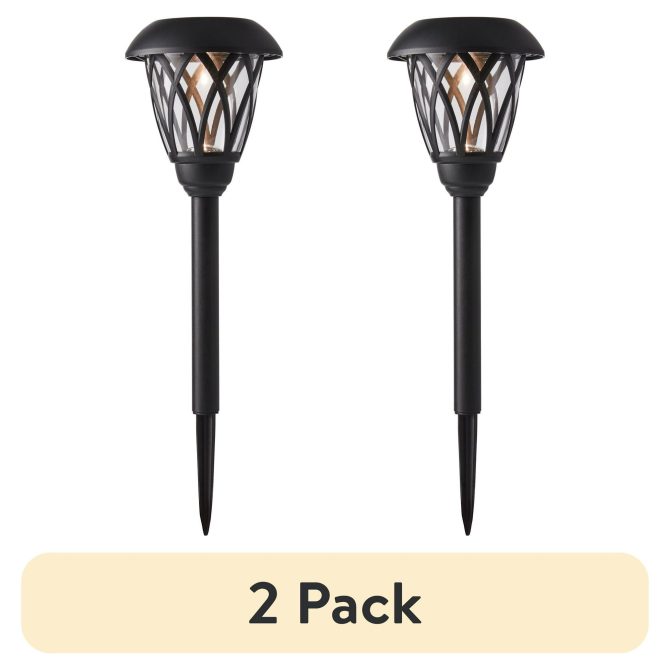 2 pack Solar Powered Black Lattice LED Landscape Pathway Light with Glass Lens, 8 Lumens