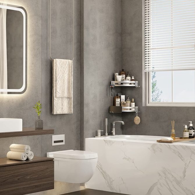 Shower Corner Shelf Caddy 2 Pack shower Organizer Corner No Drill Shower Storage Rust Proof Bathroom Corner Wall Shelf shampoo holder Silver - Image 2