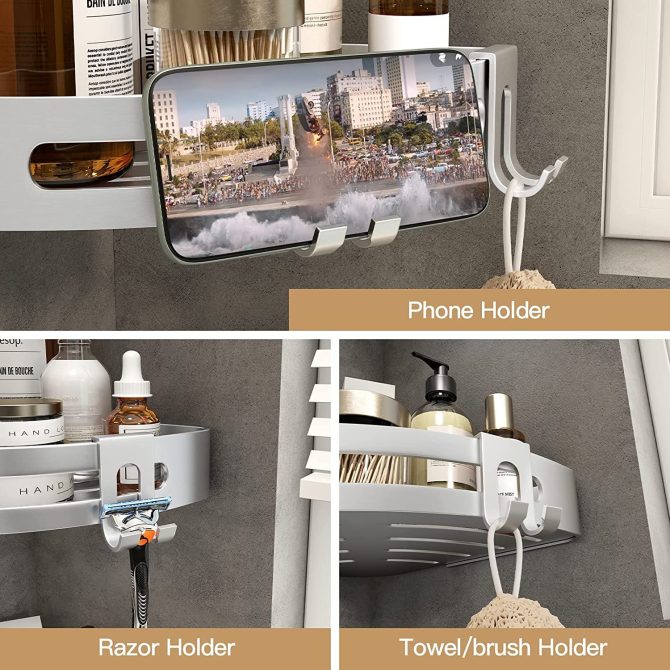 Shower Corner Shelf Caddy 2 Pack shower Organizer Corner No Drill Shower Storage Rust Proof Bathroom Corner Wall Shelf shampoo holder Silver - Image 3
