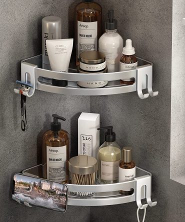Shower Corner Shelf Caddy 2 Pack shower Organizer Corner No Drill Shower Storage Rust Proof Bathroom Corner Wall Shelf shampoo holder Silver
