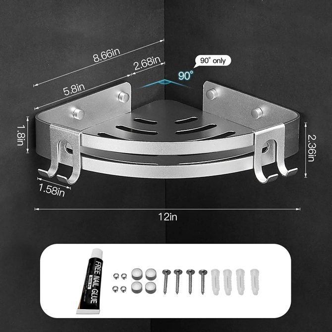Shower Corner Shelf Caddy 2 Pack shower Organizer Corner No Drill Shower Storage Rust Proof Bathroom Corner Wall Shelf shampoo holder Silver - Image 6