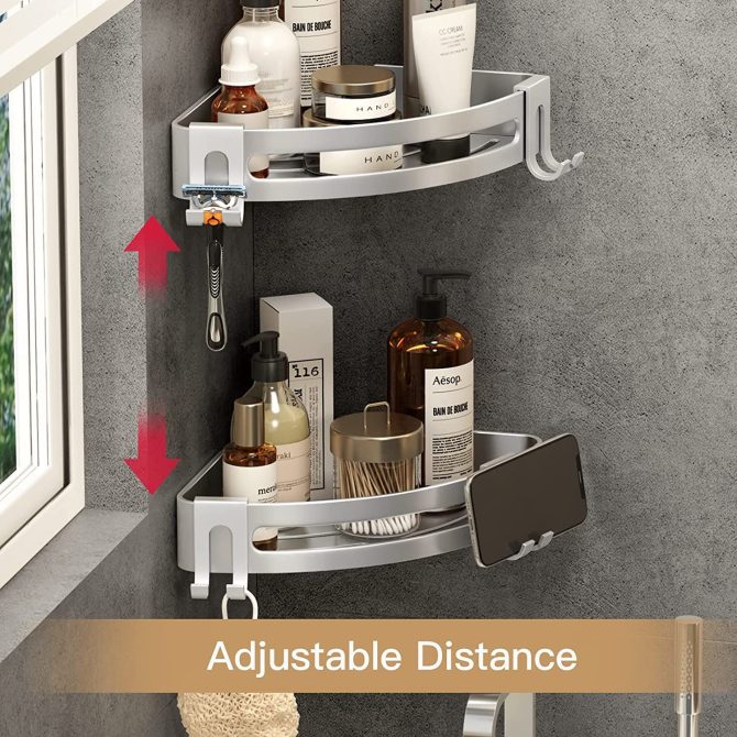 Shower Corner Shelf Caddy 2 Pack shower Organizer Corner No Drill Shower Storage Rust Proof Bathroom Corner Wall Shelf shampoo holder Silver - Image 9