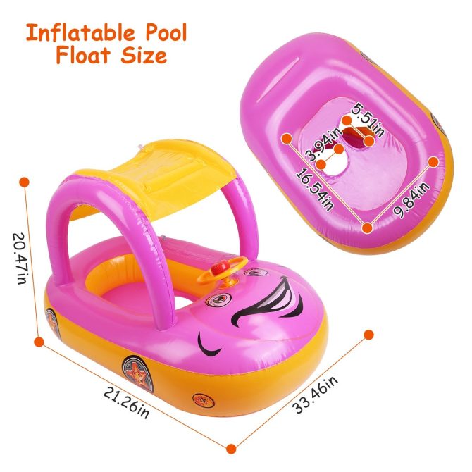 Baby Inflatable Pool Float Car Shaped Toddler Swimming Float Boat Pool Toy Infant Swim Ring Pool with Sun Protection Canopy for 1-3 Year-Old Kids Infant Toddlers - Image 16