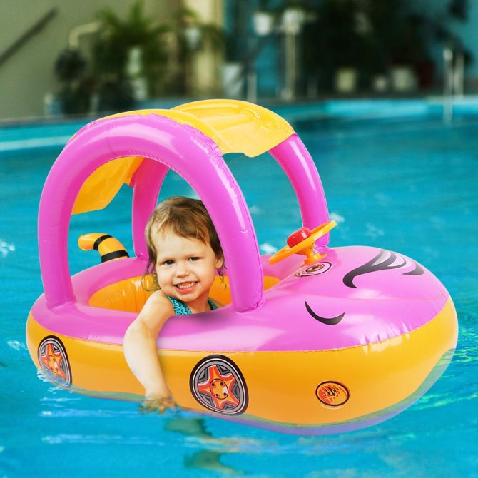 Baby Inflatable Pool Float Car Shaped Toddler Swimming Float Boat Pool Toy Infant Swim Ring Pool with Sun Protection Canopy for 1-3 Year-Old Kids Infant Toddlers - Image 11