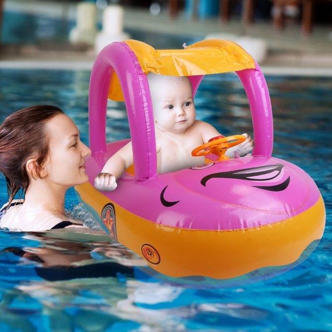 Baby Inflatable Pool Float Car Shaped Toddler Swimming Float Boat Pool Toy Infant Swim Ring Pool with Sun Protection Canopy for 1-3 Year-Old Kids Infant Toddlers - Image 18