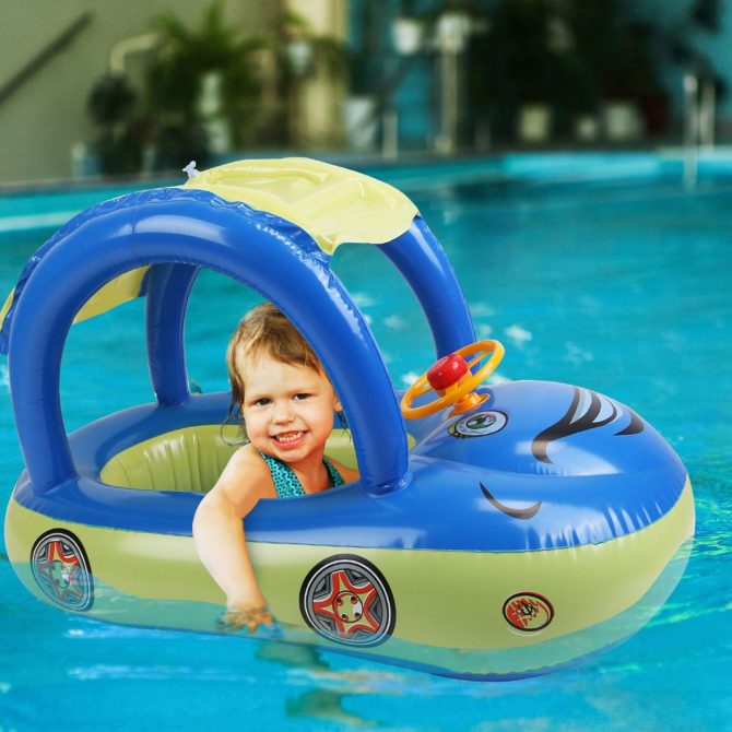 Baby Inflatable Pool Float Car Shaped Toddler Swimming Float Boat Pool Toy Infant Swim Ring Pool with Sun Protection Canopy for 1-3 Year-Old Kids Infant Toddlers - Image 3