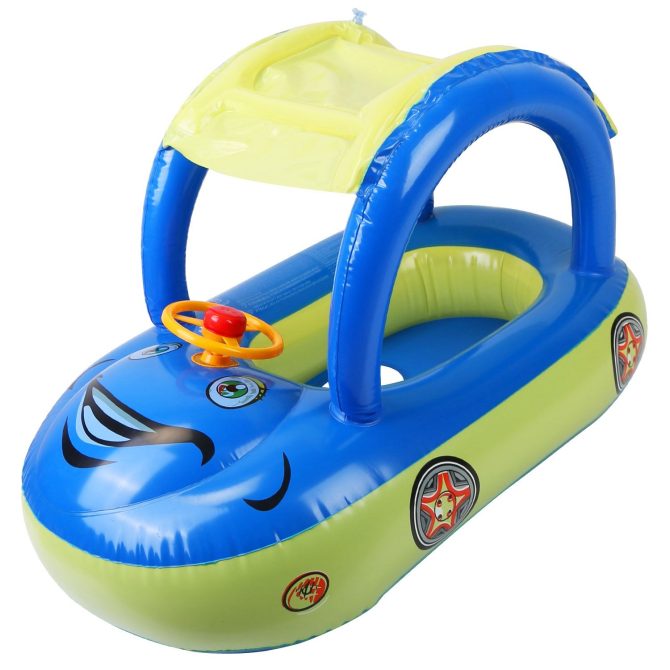 Baby Inflatable Pool Float Car Shaped Toddler Swimming Float Boat Pool Toy Infant Swim Ring Pool with Sun Protection Canopy for 1-3 Year-Old Kids Infant Toddlers - Image 4