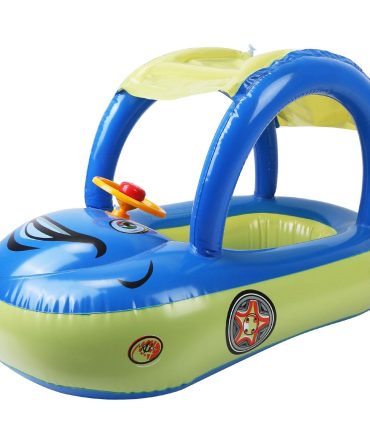 Baby Inflatable Pool Float Car Shaped Toddler Swimming Float Boat Pool Toy Infant Swim Ring Pool with Sun Protection Canopy for 1-3 Year-Old Kids Infant Toddlers