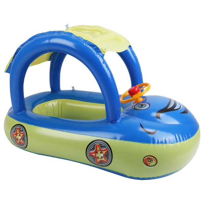 Baby Inflatable Pool Float Car Shaped Toddler Swimming Float Boat Pool Toy Infant Swim Ring Pool with Sun Protection Canopy for 1-3 Year-Old Kids Infant Toddlers - Image 5