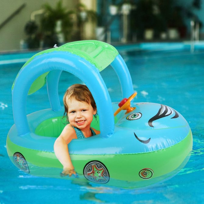 Baby Inflatable Pool Float Car Shaped Toddler Swimming Float Boat Pool Toy Infant Swim Ring Pool with Sun Protection Canopy for 1-3 Year-Old Kids Infant Toddlers - Image 7