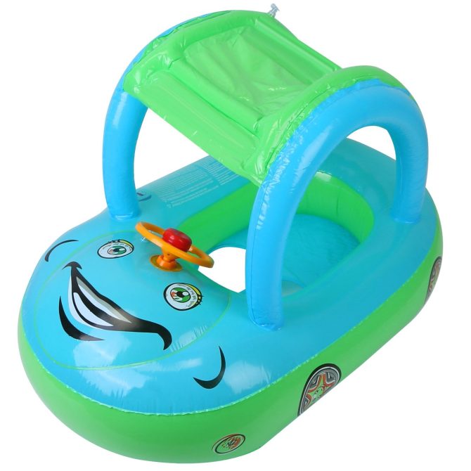 Baby Inflatable Pool Float Car Shaped Toddler Swimming Float Boat Pool Toy Infant Swim Ring Pool with Sun Protection Canopy for 1-3 Year-Old Kids Infant Toddlers - Image 8