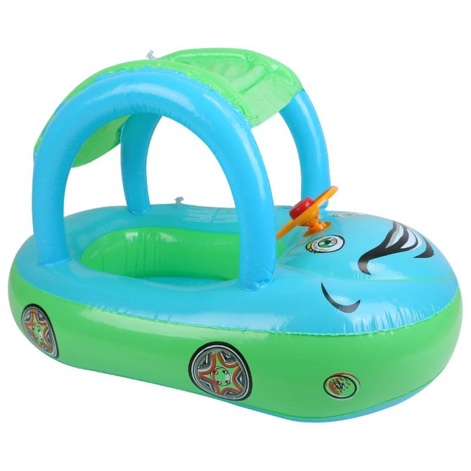 Baby Inflatable Pool Float Car Shaped Toddler Swimming Float Boat Pool Toy Infant Swim Ring Pool with Sun Protection Canopy for 1-3 Year-Old Kids Infant Toddlers - Image 9