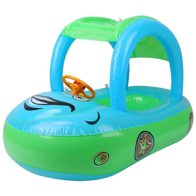 Baby Inflatable Pool Float Car Shaped Toddler Swimming Float Boat Pool Toy Infant Swim Ring Pool with Sun Protection Canopy for 1-3 Year-Old Kids Infant Toddlers - Image 10