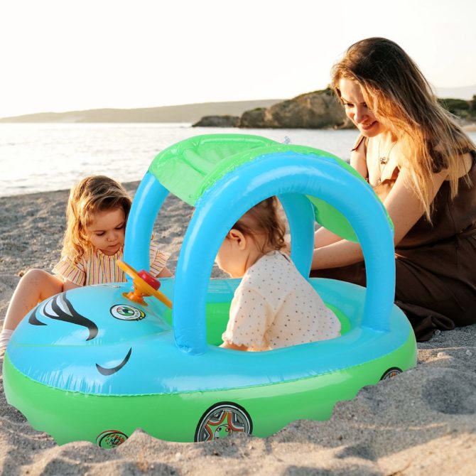 Baby Inflatable Pool Float Car Shaped Toddler Swimming Float Boat Pool Toy Infant Swim Ring Pool with Sun Protection Canopy for 1-3 Year-Old Kids Infant Toddlers - Image 6