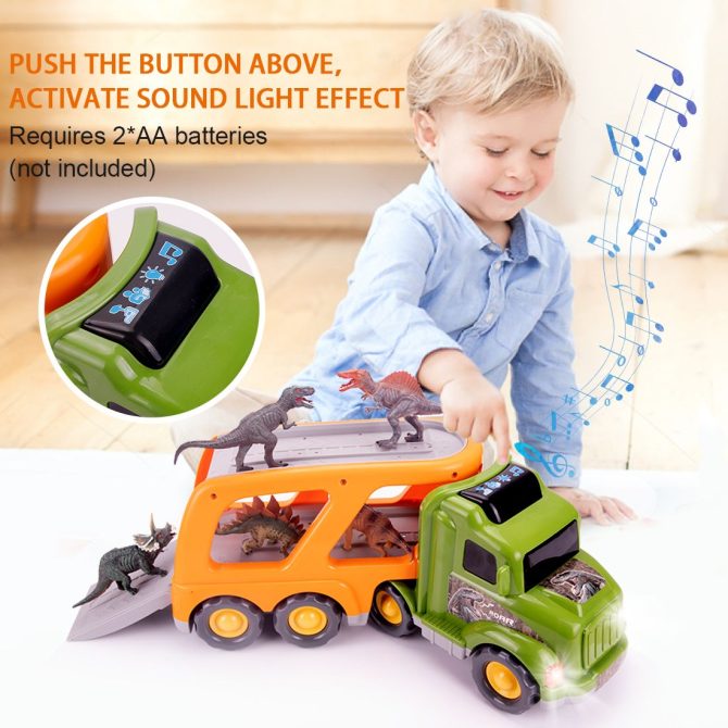 Toy Dinosaur for 2 3 4 Years Old Boys and Girls;  Car Transport Truck with Sound and Light;  6 Pack of 5'' Dinosaur Toys;  Educational Realistic Dinosaur Play Set - Image 3