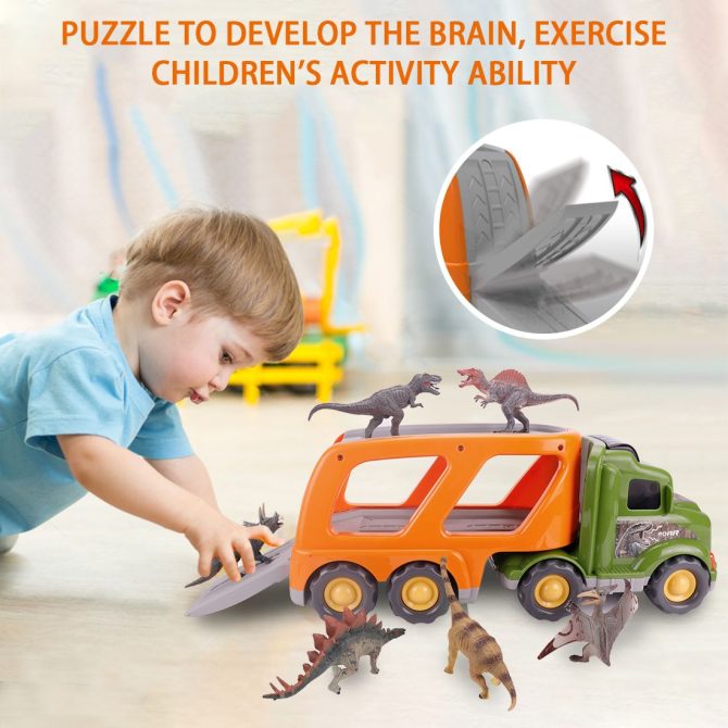 Toy Dinosaur for 2 3 4 Years Old Boys and Girls;  Car Transport Truck with Sound and Light;  6 Pack of 5'' Dinosaur Toys;  Educational Realistic Dinosaur Play Set - Image 4