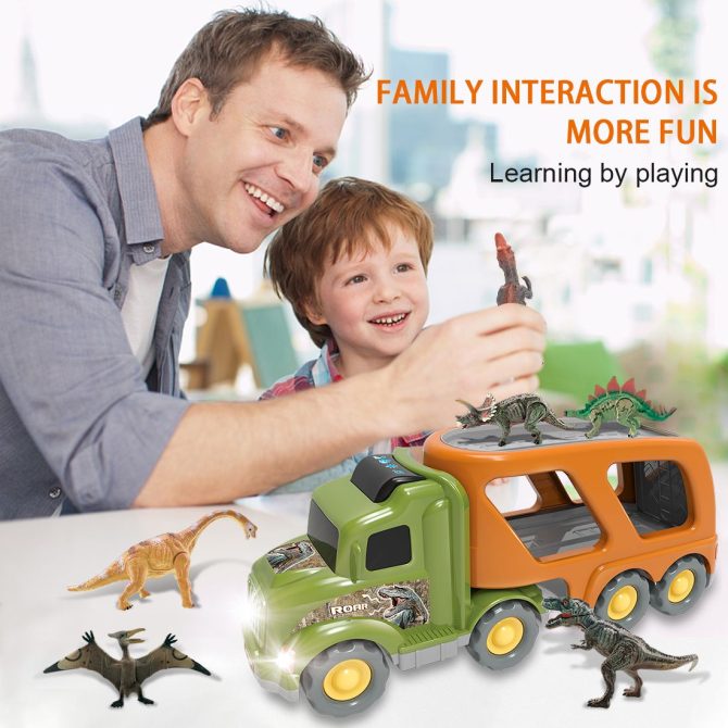 Toy Dinosaur for 2 3 4 Years Old Boys and Girls;  Car Transport Truck with Sound and Light;  6 Pack of 5'' Dinosaur Toys;  Educational Realistic Dinosaur Play Set - Image 5