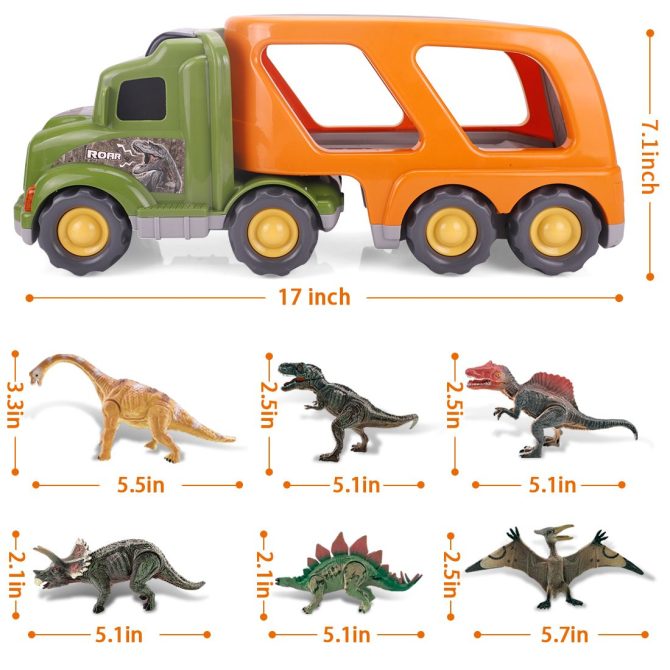 Toy Dinosaur for 2 3 4 Years Old Boys and Girls;  Car Transport Truck with Sound and Light;  6 Pack of 5'' Dinosaur Toys;  Educational Realistic Dinosaur Play Set - Image 7