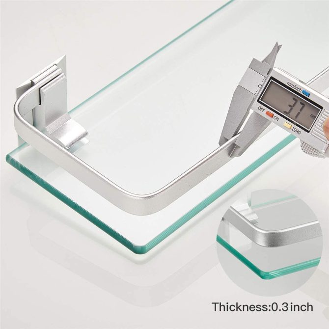 Glass Bathroom Shelf 15.7in Bathroom Shelf Wall Mounted Floating Glass Shelves with Towel Holder Glass Shower Shelf 2 Tier - Image 3