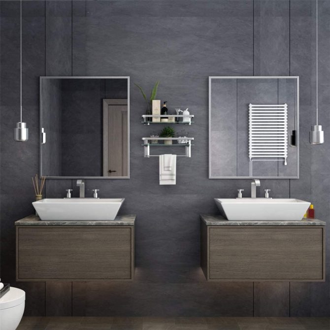 Glass Bathroom Shelf 15.7in Bathroom Shelf Wall Mounted Floating Glass Shelves with Towel Holder Glass Shower Shelf 2 Tier - Image 6
