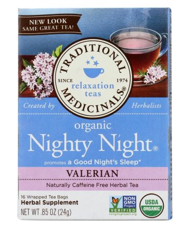 Traditional Medicinals Organic Herbal Tea - Nighty Night Valerian - Case Of 6 - 16 Bags