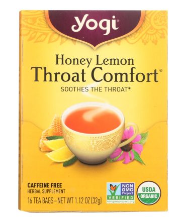 Yogi Throat Comfort Herbal Tea Caffeine Free Honey Lemon - 16 Tea Bags - Case Of 6