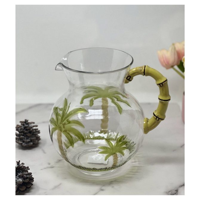 3 Quarts Water Pitcher with Lid, Palm Tree Design Unbreakable Plastic Pitcher, Drink Pitcher, Juice Pitcher with Spout BPA Free - Image 2