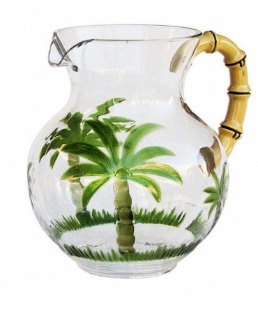 3 Quarts Water Pitcher with Lid, Palm Tree Design Unbreakable Plastic Pitcher, Drink Pitcher, Juice Pitcher with Spout BPA Free