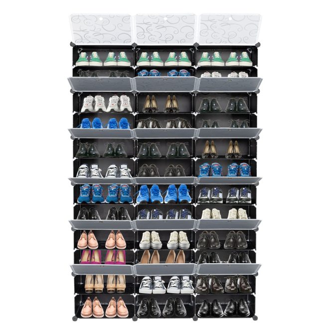 12-Tier Portable 72 Pair Shoe Rack Organizer 36 Grids Tower Shelf Storage Cabinet Stand Expandable for Heels, Boots, Slippers, Black - Image 13