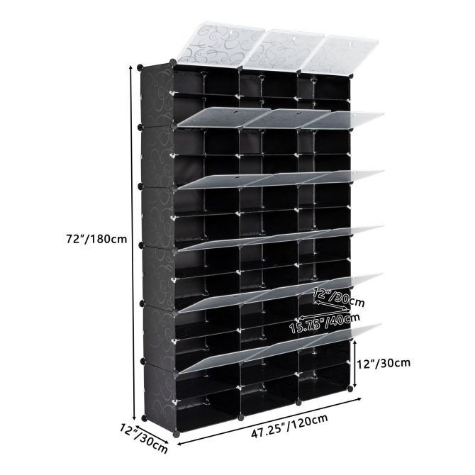 12-Tier Portable 72 Pair Shoe Rack Organizer 36 Grids Tower Shelf Storage Cabinet Stand Expandable for Heels, Boots, Slippers, Black - Image 9