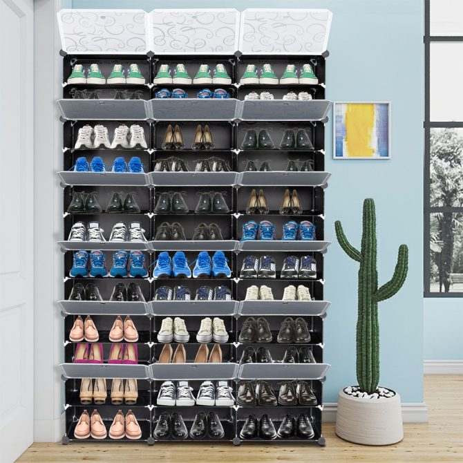 12-Tier Portable 72 Pair Shoe Rack Organizer 36 Grids Tower Shelf Storage Cabinet Stand Expandable for Heels, Boots, Slippers, Black - Image 10