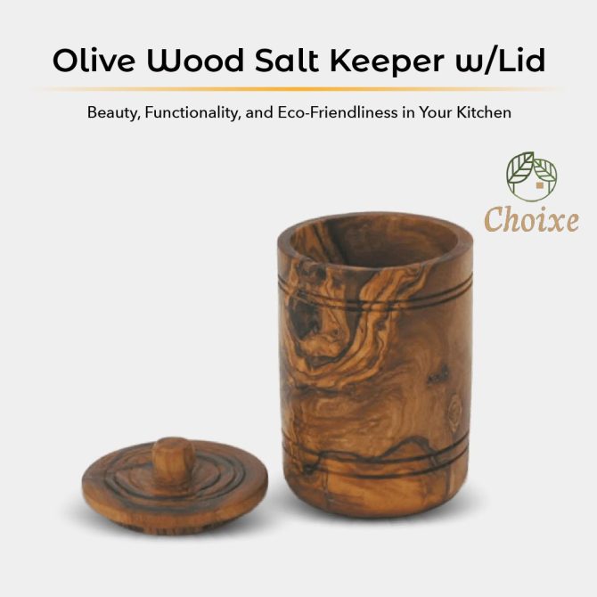 Olive Wood Spice Jar Salt Keeper w/Lid - Image 2
