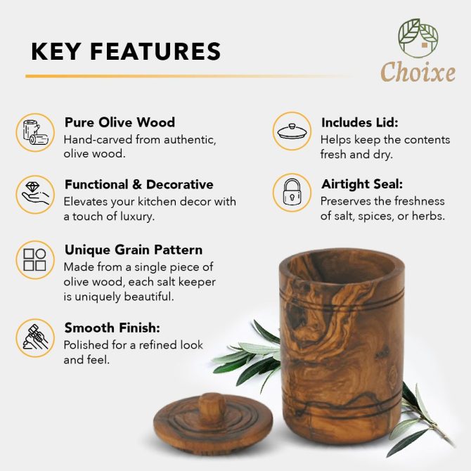 Olive Wood Spice Jar Salt Keeper w/Lid - Image 3