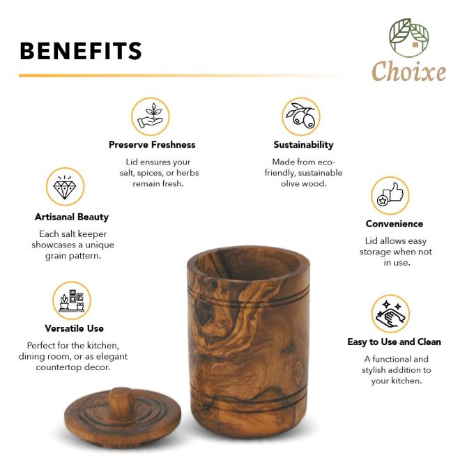 Olive Wood Spice Jar Salt Keeper w/Lid - Image 4