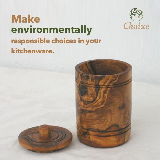 Olive Wood Spice Jar Salt Keeper w/Lid - Image 5